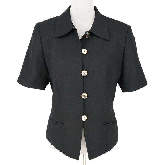 Lord & Taylor Jacket Petites 12P Black Lined Pockets Shell Buttons Career Vtg - Picture 2 of 16